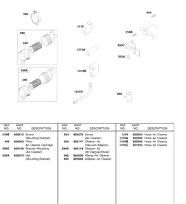 Air Cleaner, Air Cleaner Hose Diagram and Parts List for 58A447-0234-XX  Briggs and Stratton Engine